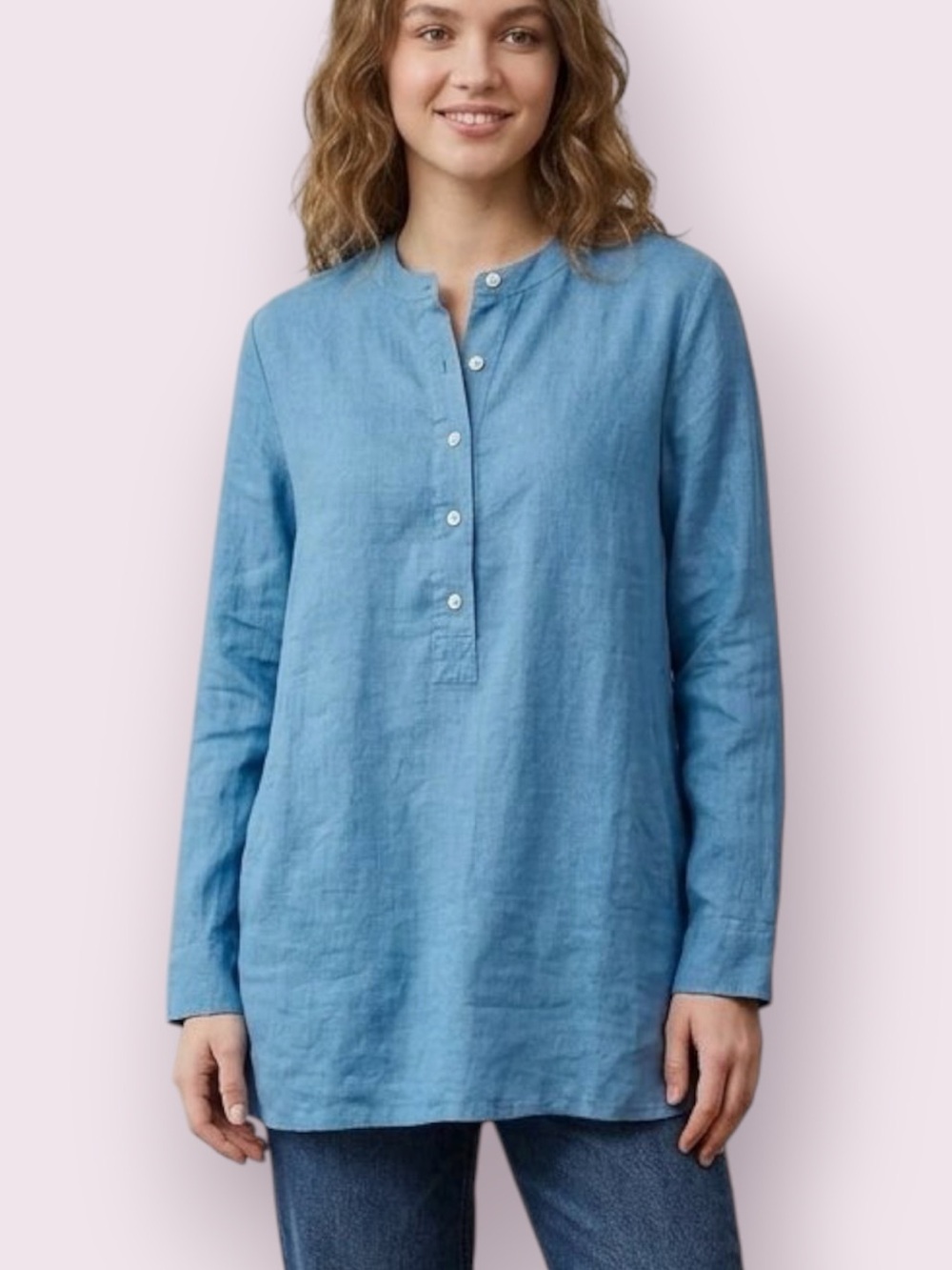 J. Jill Love Linen Popover Relaxed Fit Henley Top Blue Size Medium